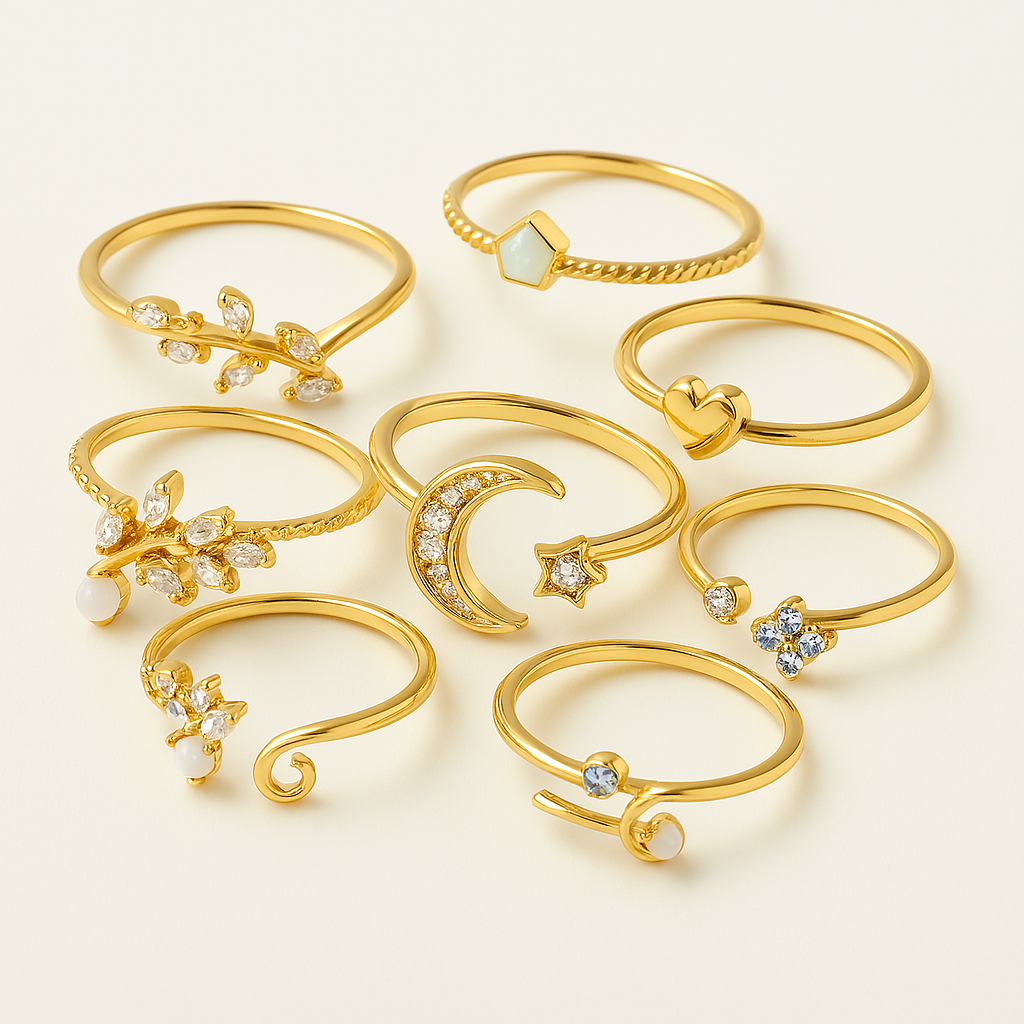 Rhea – Layered Plated Ring Set (10-Piece Collection)