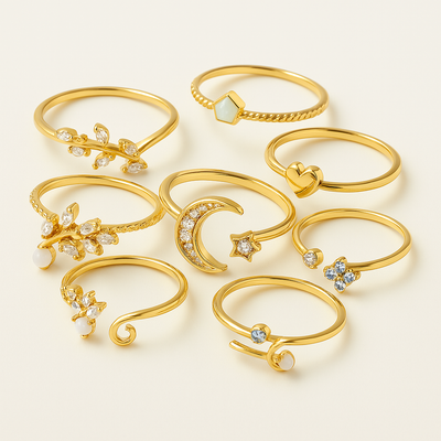 Rhea – Layered Plated Ring Set (10-Piece Collection)