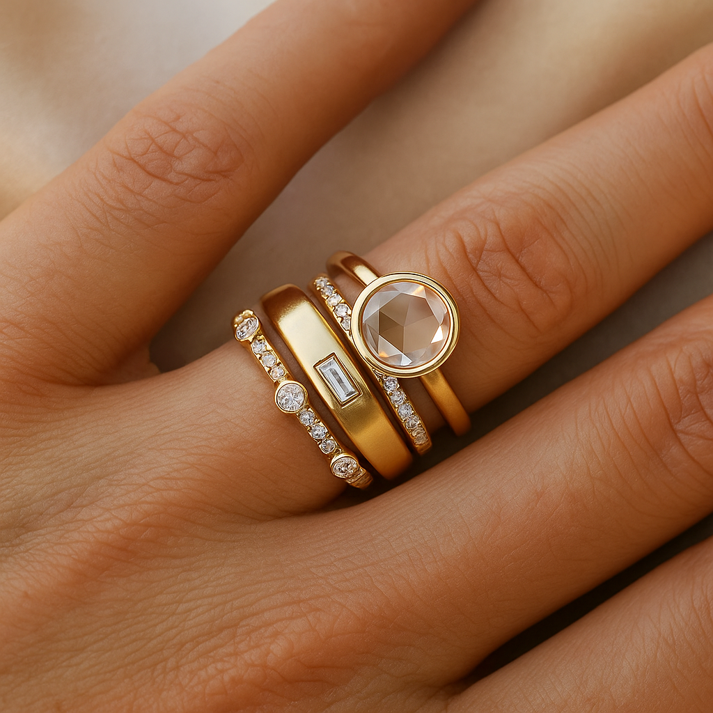 Vintage Gold & Zirconia Ring Set