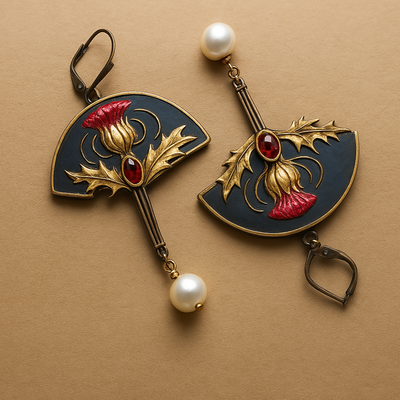 Naya - Boho Earrings with Pearls and Red Crystal