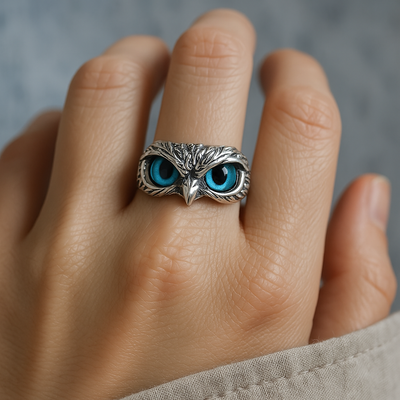 Liora – Opalescent Owl Charm Ring