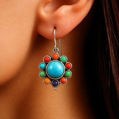 Liora - Multicoloured Turquoise Round Earrings