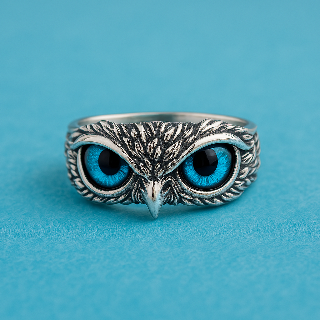 Liora – Opalescent Owl Charm Ring