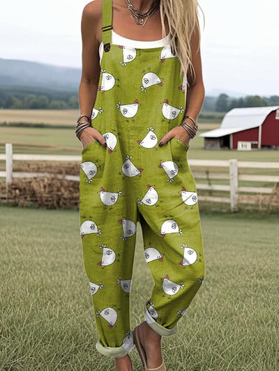 Women's Lovely Chicken Pattern Art Print Casual  Wide Leg Jumpsuit