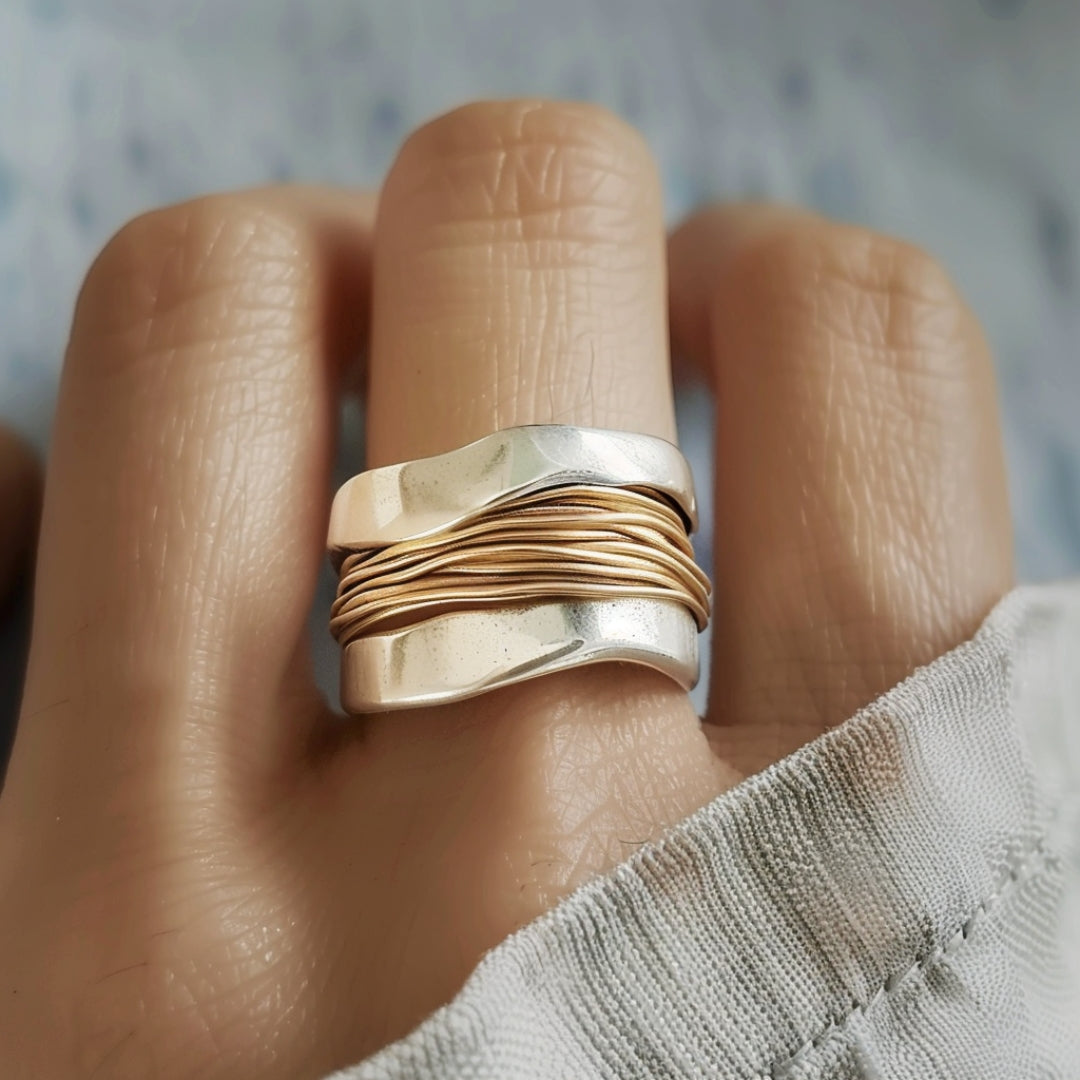 Evie - Silver Golden Threads Ring