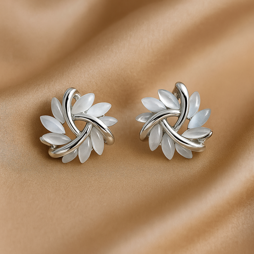 Elegant and Exquisite Opal Petal Circle Stud Earrings in Gold