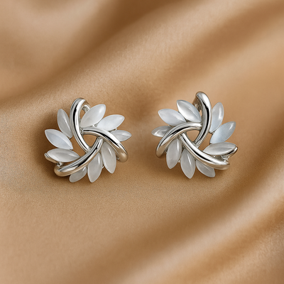 Elegant and Exquisite Opal Petal Circle Stud Earrings in Gold