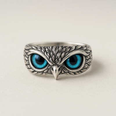 Liora – Opalescent Owl Charm Ring