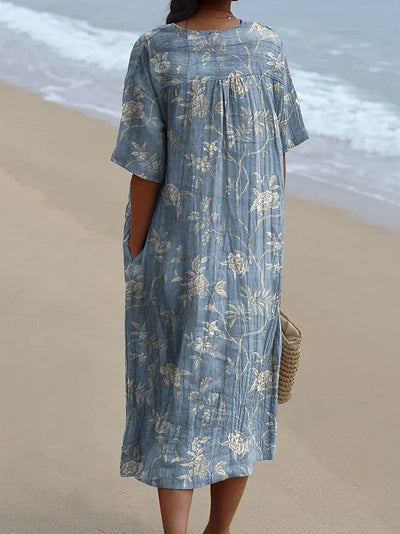Vintage Rose And Vine Pattern Printed Women's Flowy Dress