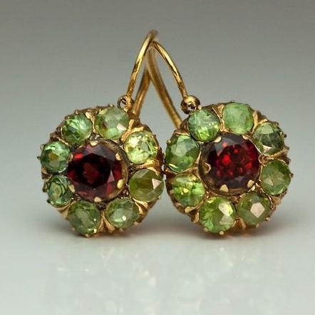 Esme – Vintage Green & Red Crystal Earrings