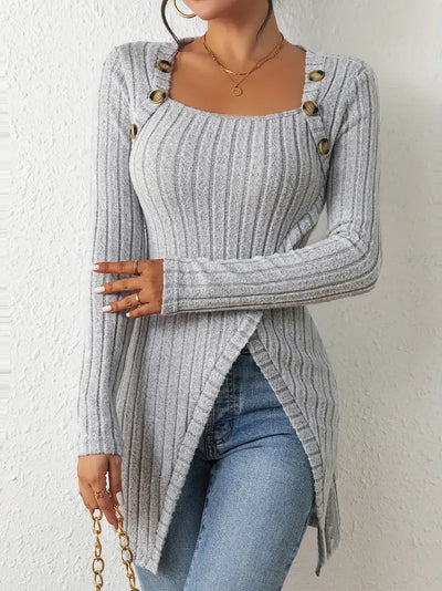 Anaya - Asymmetrical top with buttons and ribbed texture