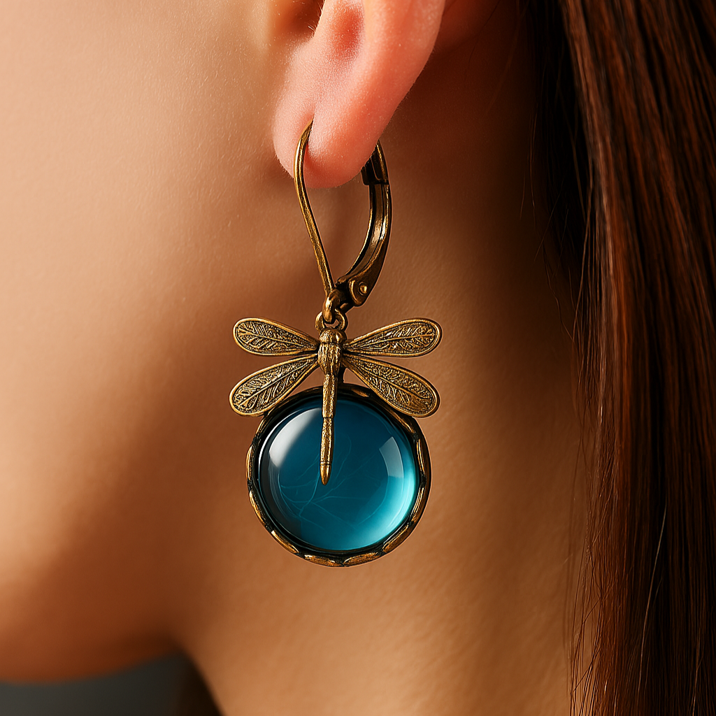 Odette - Spherical Dragonfly Earrings in Antique Gold