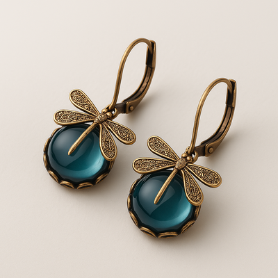 Odette - Spherical Dragonfly Earrings in Antique Gold