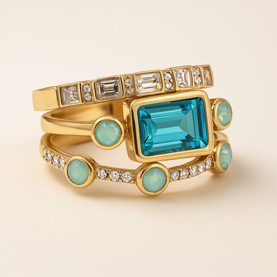 Talia - Vintage Blue Crystal Ring Set