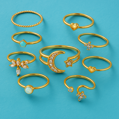 Rhea – Layered Plated Ring Set (10-Piece Collection)