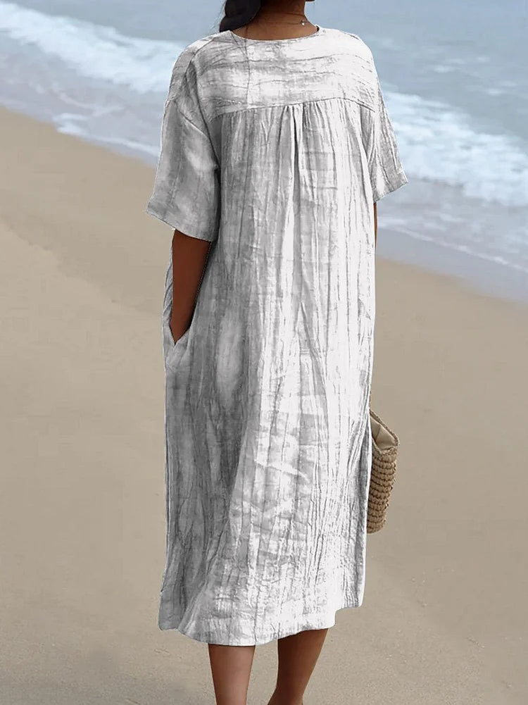 Women's Watercolor Blue Floral Printed Flowy Dress