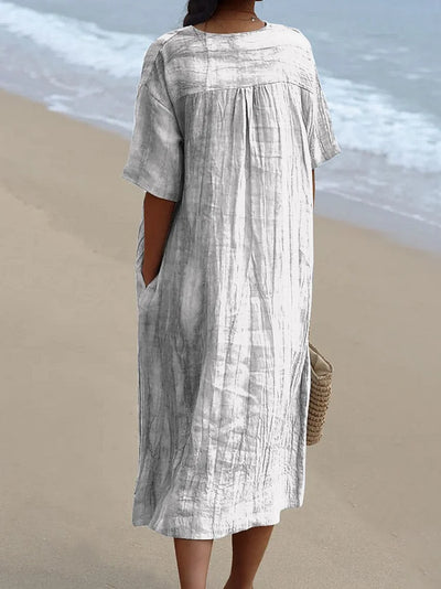 Women's Watercolor Blue Floral Printed Flowy Dress