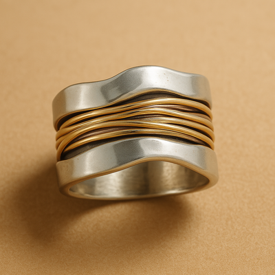 Evie - Silver Golden Threads Ring