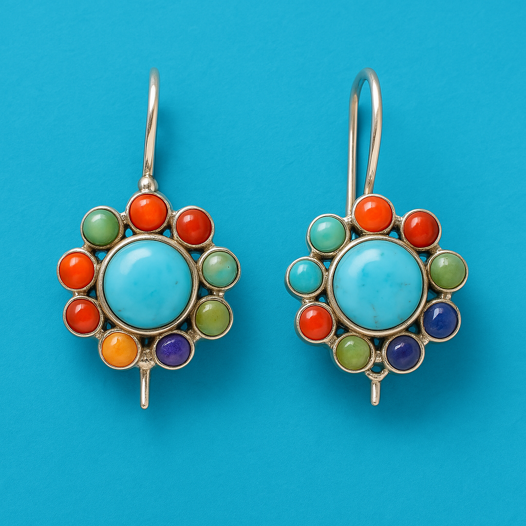 Liora - Multicoloured Turquoise Round Earrings