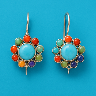 Liora - Multicoloured Turquoise Round Earrings