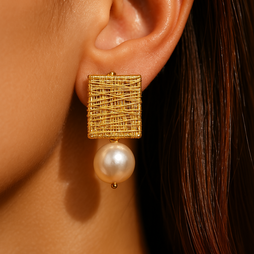 Vivienne – Vintage Gold Strand Earrings with Pearl Detail