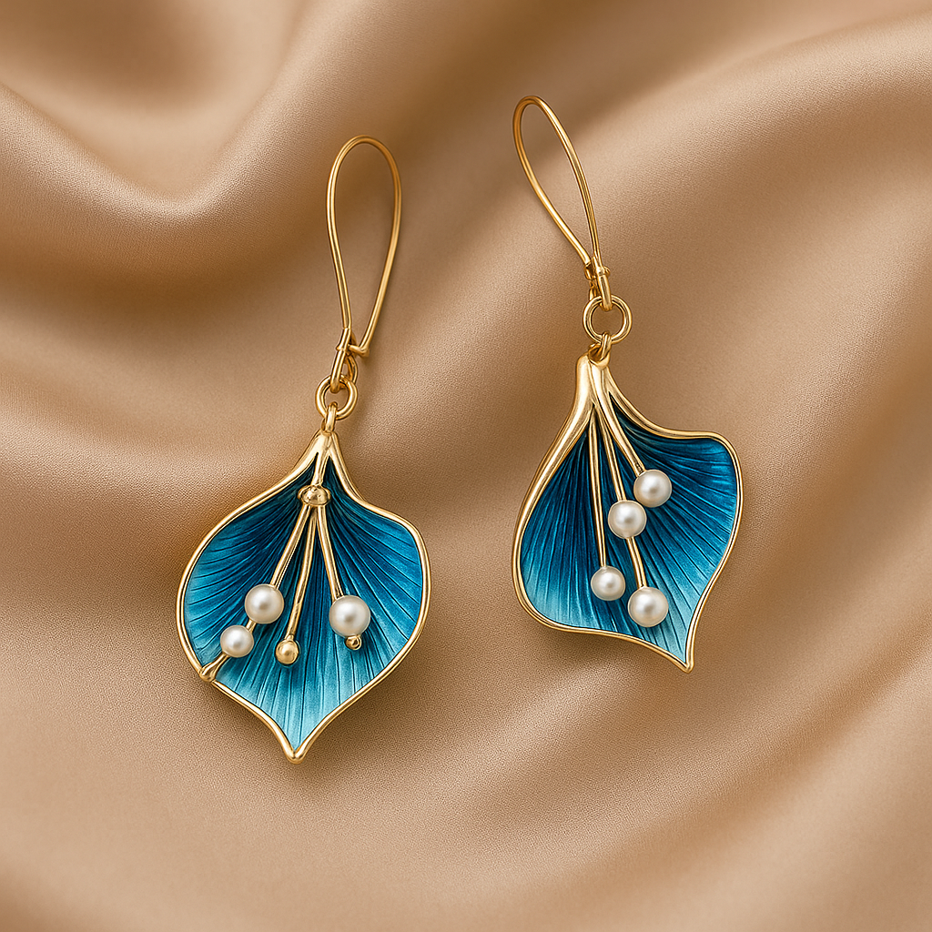 Vintage Blue Lotus Silver Earrings