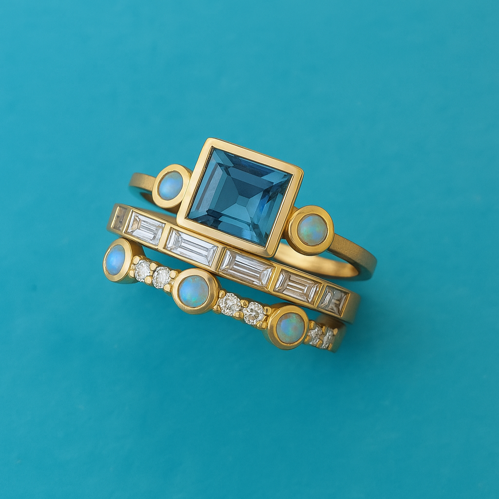 Talia - Vintage Blue Crystal Ring Set