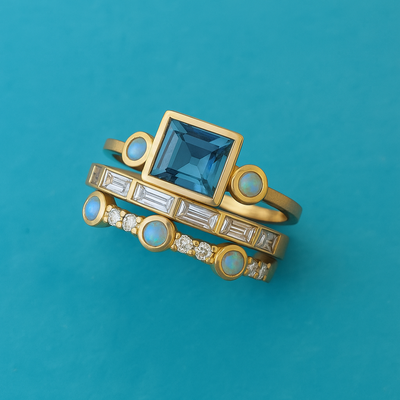 Talia - Vintage Blue Crystal Ring Set