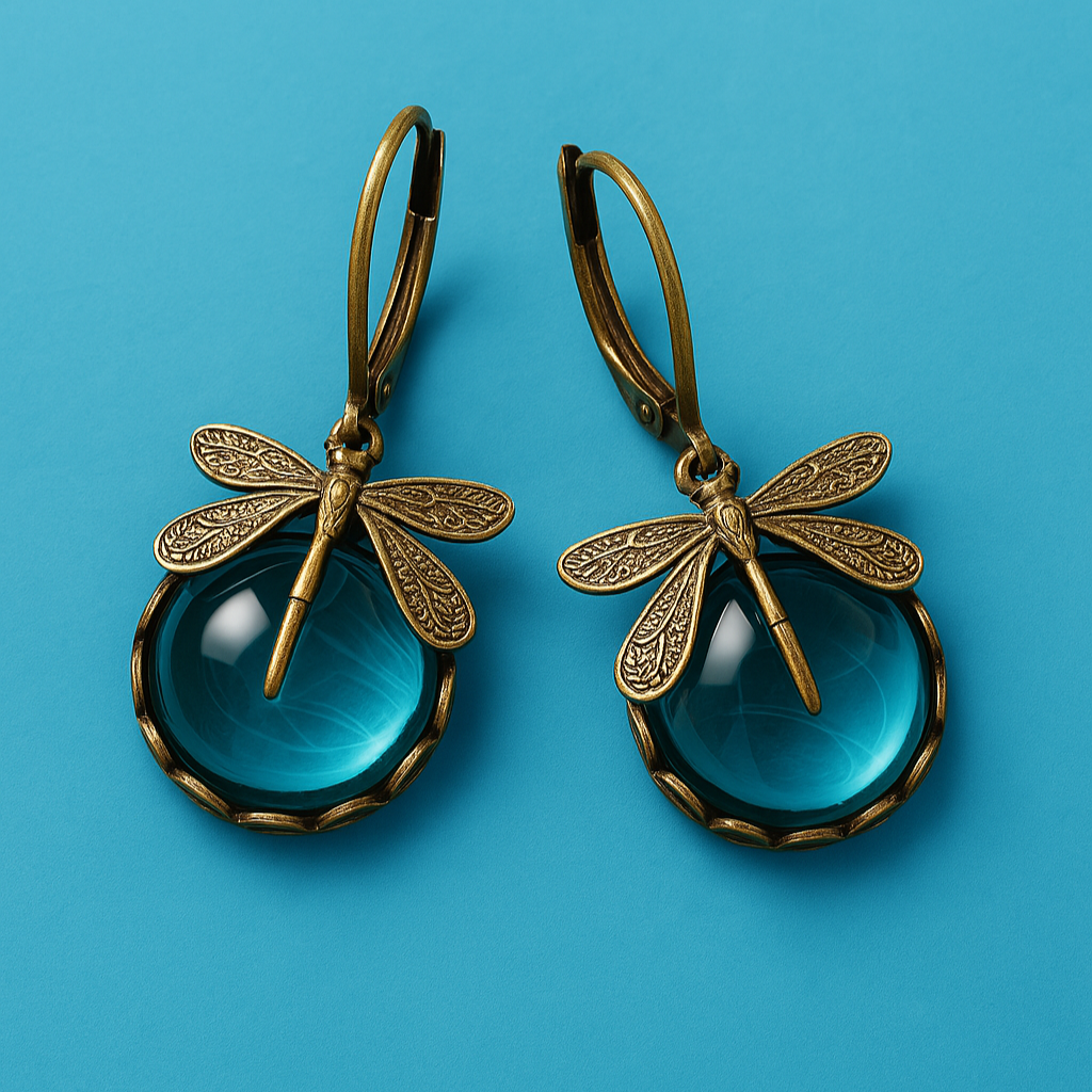 Odette - Spherical Dragonfly Earrings in Antique Gold