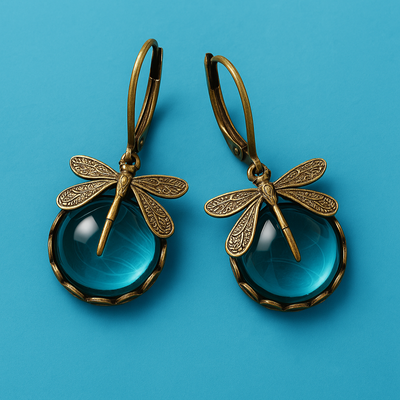 Odette - Spherical Dragonfly Earrings in Antique Gold