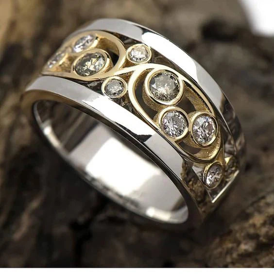 Estelle – Mixed Metal Vine Detail Zirconia Ring
