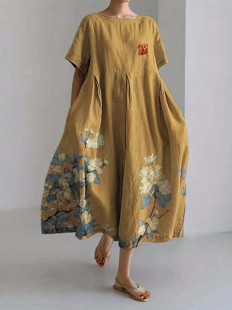 Emilia – Japanese Floral Linen Maxi Dress