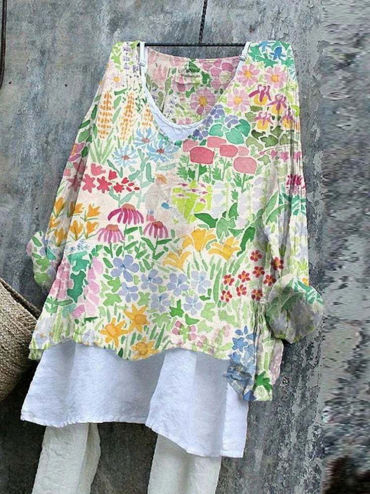 Hannah - Retro Floral Pattern Loose Blouse