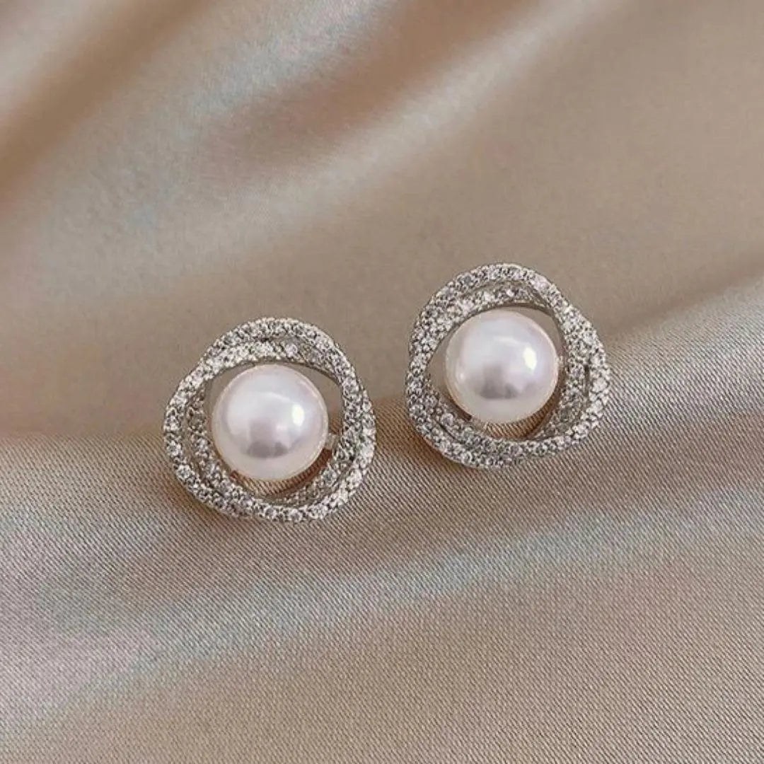 Shiny Spiral Earrings With Elegant Pearls~