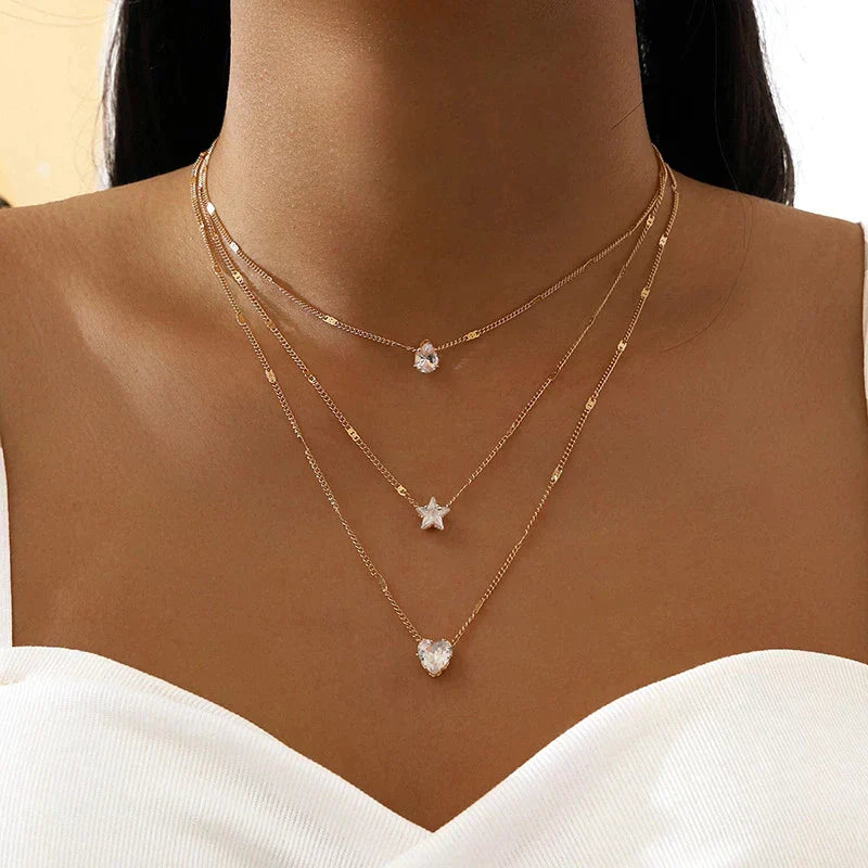 Star – Gold Triple Pendant Necklace