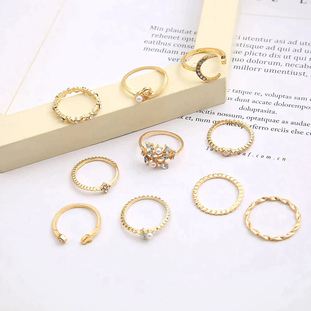 Rhea – Layered Plated Ring Set (10-Piece Collection)
