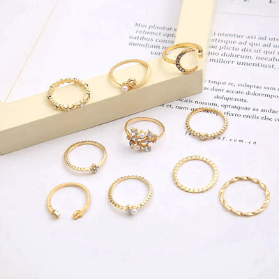 Rhea – Layered Plated Ring Set (10-Piece Collection)