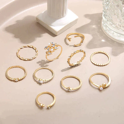 Rhea – Layered Plated Ring Set (10-Piece Collection)