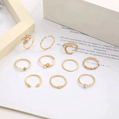 Rhea – Layered Plated Ring Set (10-Piece Collection)