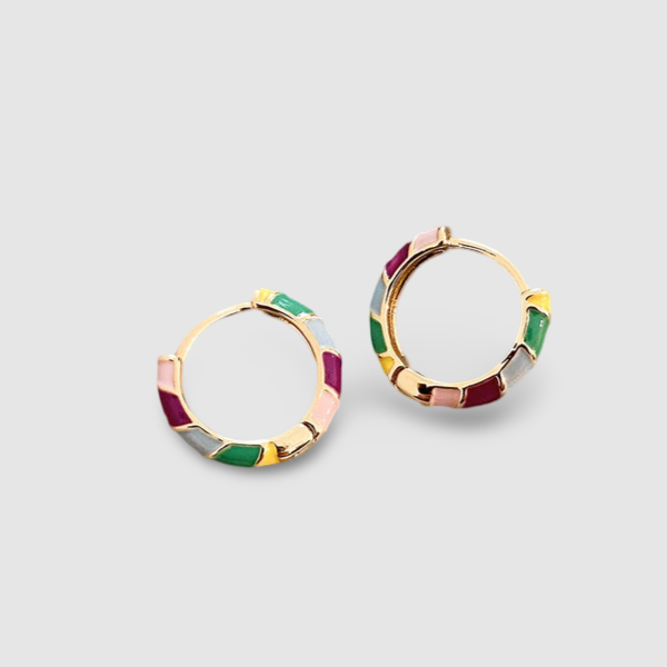 Elegant Gold Earrings with Multicolored Enamel~