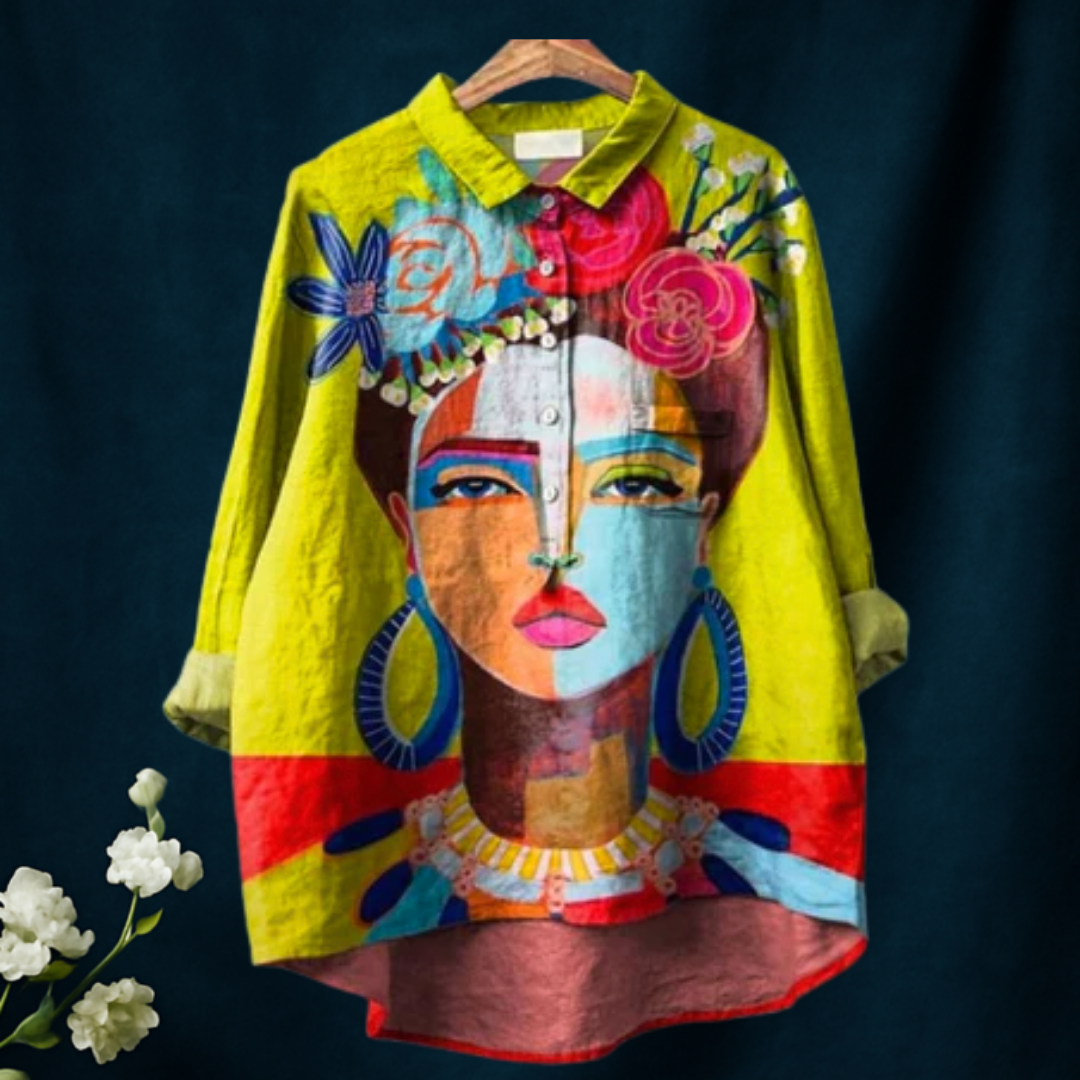 Freda Oil Painting Cotton-Linen Shirt