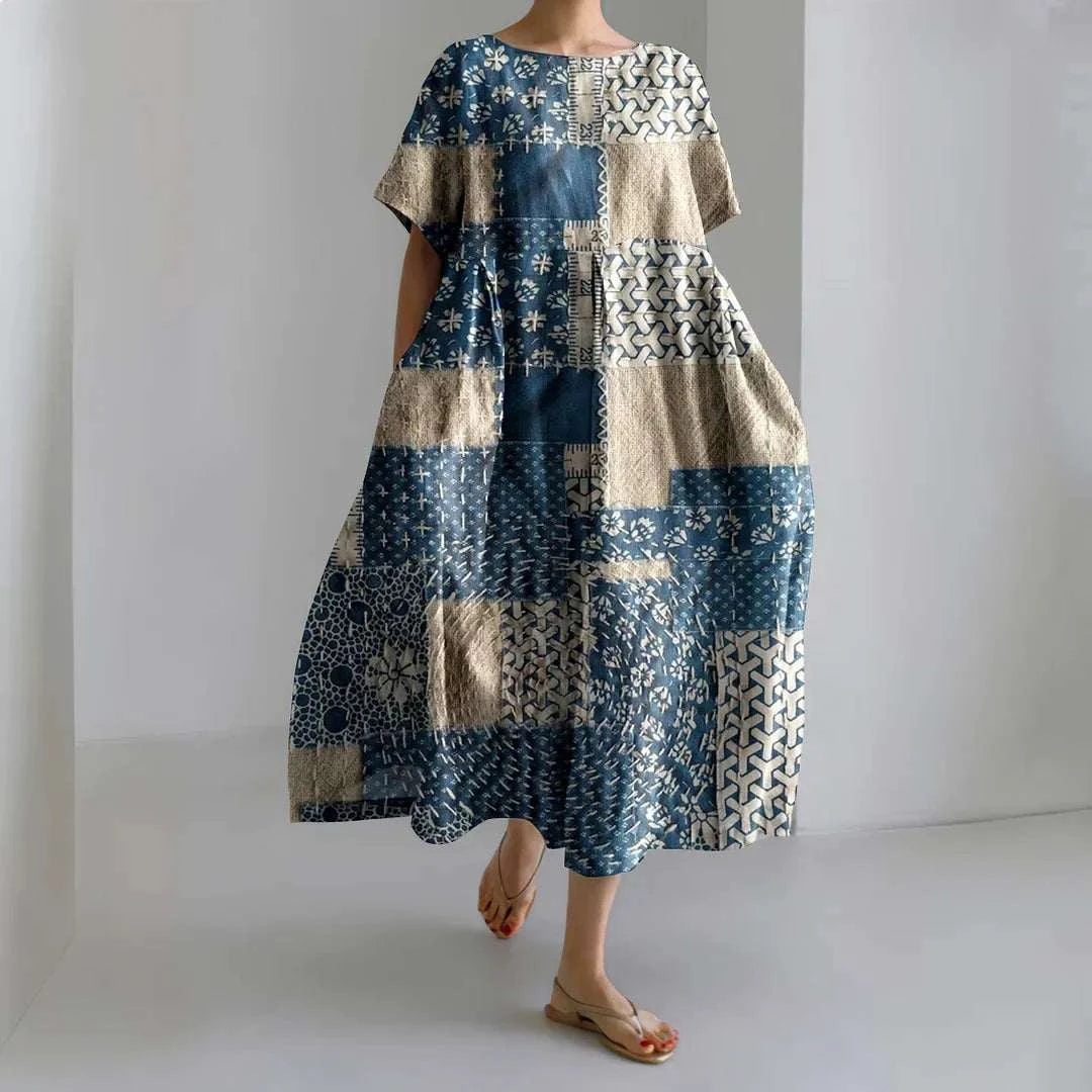 Sophie – Geometric Linen Maxi Dress
