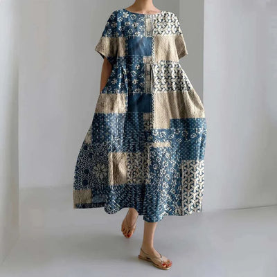 Sophie – Geometric Linen Maxi Dress