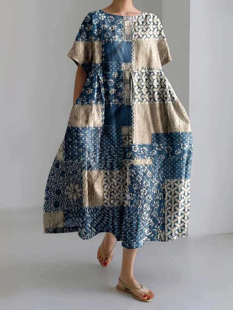 Sophie – Geometric Linen Maxi Dress