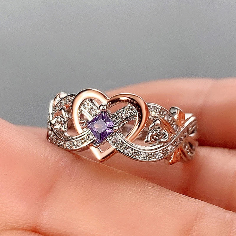 Heart Ring with Romantic Rose Flower~