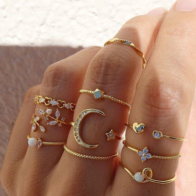 Rhea – Layered Plated Ring Set (10-Piece Collection)