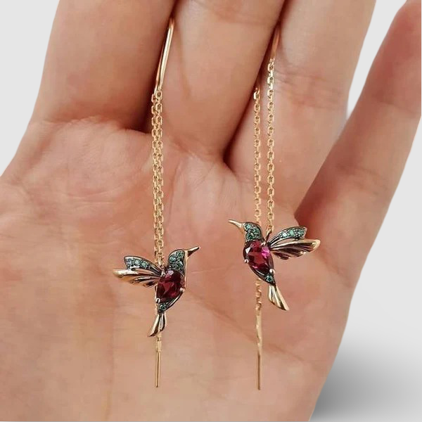 Hummingbird Enamel and Zirconia Earrings~