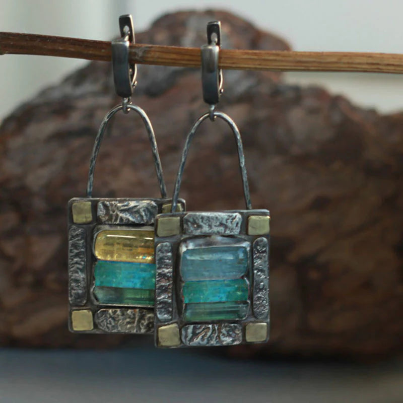 Lila – Blue Green Crystal Drop Earrings