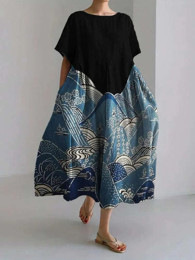Emma – Mountain Landscape Linen Maxi Dress