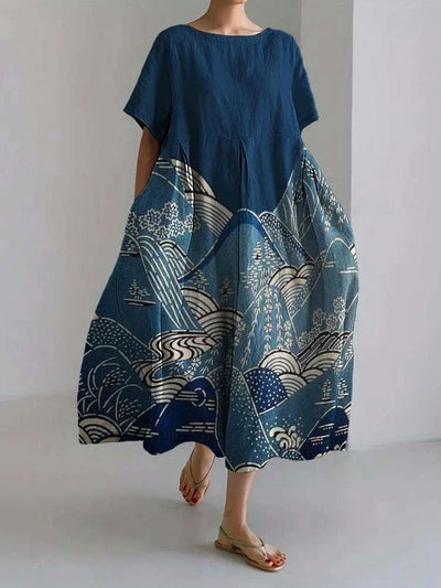 Emma – Mountain Landscape Linen Maxi Dress
